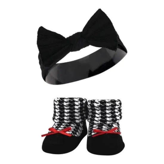 Hudson Baby Infant Girls Headband and Socks Giftset, Red Houndstooth Bows, One Size image {3}