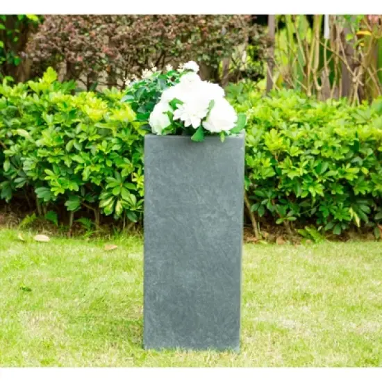 Rosemead Home & Garden, Inc 14" Wide Kante Lightweight Modern Rectangular Concrete/Fiberglass Outdoor Planter Pot Charcoal image {9}