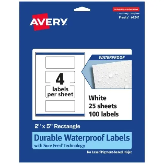 Avery Durable Waterproof Rectangle Labels with Sure Feed, 2" x 5" image {9}