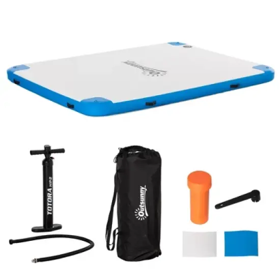 Outsunny Water Inflatable Floating Dock, Rafting Platform Island, Large Mat with Air Pump & Backpack, for Pool, Beach, Ocean, White image {3}