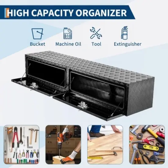 72" Metal Truck Tool Box, Diamond Plate Tool Chest Organizer With Lock and Keys, Truck Bed Toolbox for Pick Up, Trailer, Utility Tractor, Deck Box image {7}