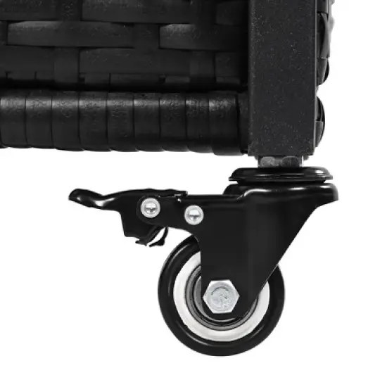 Wooakway 53"W Outdoor Grill Cart with Wheels Black Brown Wicker Rolling Kitchen Island with Storage and Extension Tabletop image {15}