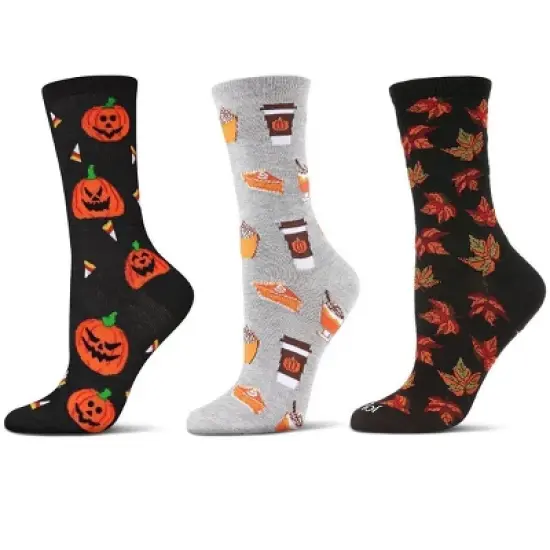 MeMoi Women's 3 Pair Pack Halloween Pumpkin Crew Socks image {1}