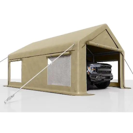 12 x 20FT Heavy Duty Carport with Roll-Up Windows, Portable Garage with Removable Sidewalls & Doors image {10}