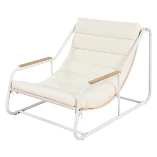 3 PCS Outdoor Patio Chaise Lounge Chair Set with Acacia Side Table, Cushioned Chair Pool Lounge Chair for Lawn Deck Beach,Beige+Black/White-ModernLuxe image {10}