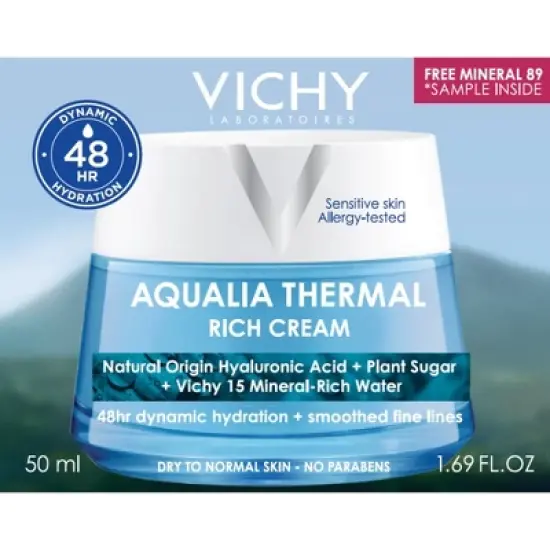 Vichy Aqualia Thermal Rich Face Cream Moisturizer for Dry Skin, Facial Moisturizer with Hyaluronic Acid - 1.69 fl oz​ image {8}