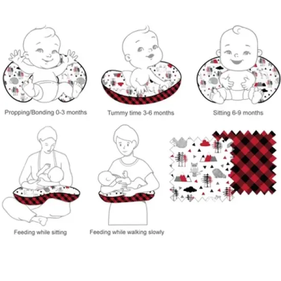 Bacati - 3 pc Lumberjack Red Black Gray Boys Hugster Feeding & Infant Support Nursing Pillow image {5}