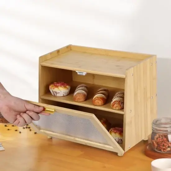 Bamboo Bread Box for Kitchen Counter, Double Layer Large Capacity Bread Storage Container image {4}