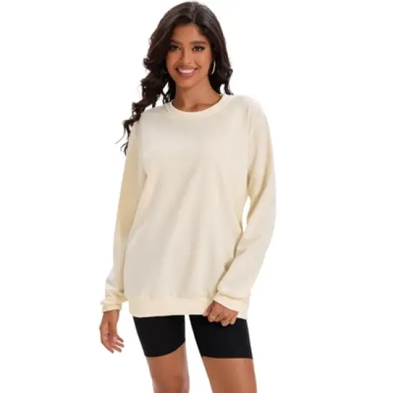 ATHLECHIC Women's Crew Neck Long Sleeve Hoodless Oversized Pullover Trendy Tunic Tops Sweatshirt image {2}