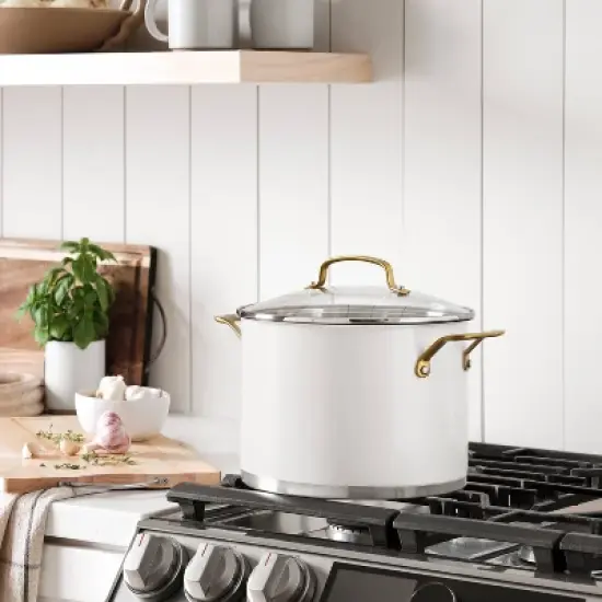 Cuisinart Classic 8pc Stainless Steel Cookware Set with Brushed Gold Handles Matte White: Induction & Oven Safe Pans image {9}