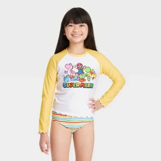 Girls' Nintendo 2pc Super Marop Long Sleeve Rash Guard Set - Yellow image {3}