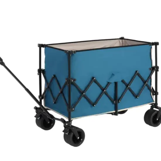 DSVIMOY Foldable Extended Wagon with 220lbs Weight Capacity, 300L Folding Utility Garden Cart with Drink Holders, Blue, 42.91"*20.87"*32.68" image {5}