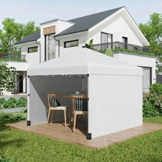 Resenkos Patio Garden Pergola, Pergola Canopy,10' x 10' Pop Up Canopy Tent with 3 Sidewalls, Leg Weight Bags and Carry Bag, Cream Cream White image {1}