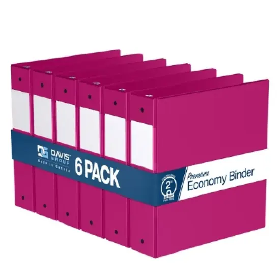 Davis Group 6pk 2" Premium Economy Round Ring Binders Pink: Hard Cover, 400 Sheet Capacity, 2 Pockets, Polypropylene image {8}