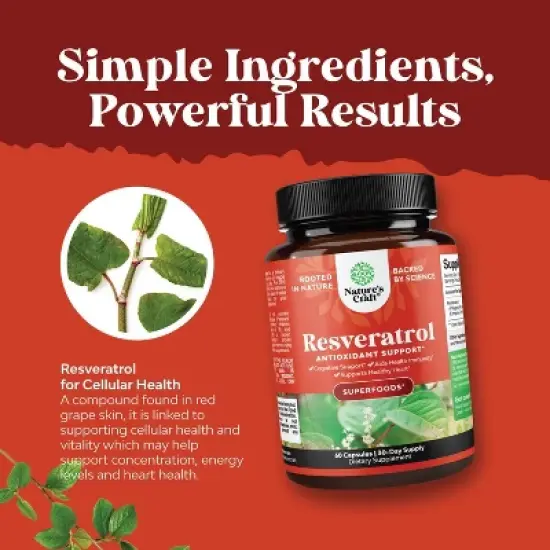 Youthful Trans Resveratrol Supplement, Natural Joint Support, Resveratrol + AMPK Activator, Brain, Immune & Heart Health Support, Nature's Craft, 60ct image {2}