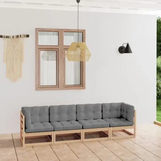 vidaXL Garden Sofa Grey Solid Pinewood, Fabric 4-Seater Modular image {1}