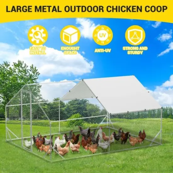 GustoWave Large Metal Chicken Coop, 9.8 x 6.5 x 6.5 ft Walk in Poultry Cage Chicken Run Pen with Waterproof & Anti-Ultraviolet Cover for Farm image {3}