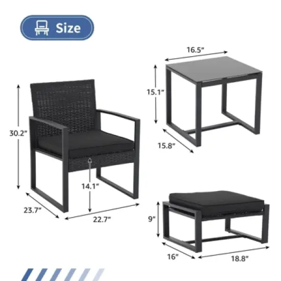 Sunsitt 5pc Steel Wicker Outdoor Patio Conversation Bistro Set image {6}