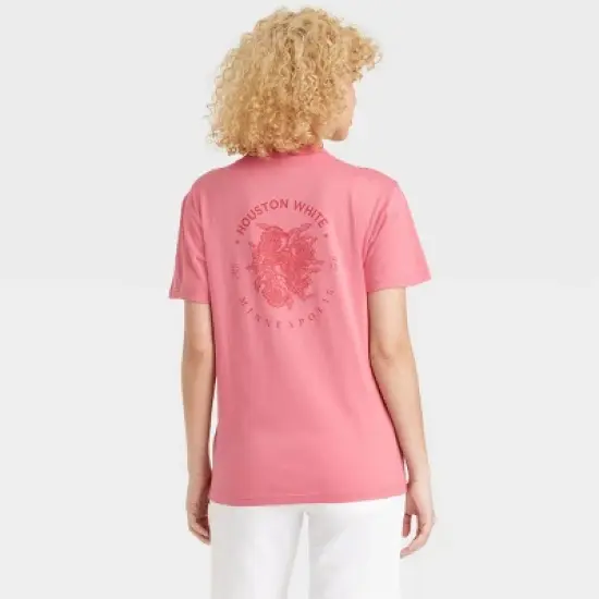 Houston White Adult Waterbased Screen Print Floral Short Sleeve Graphic T-Shirt - Pink image {1}