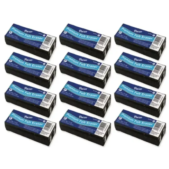 Pacon&reg; Chalk & Whiteboard Eraser, Premium, 6 Black & White Felt Strips, Double-Stitched, Reinforced Backing, 5", Pack of 12 image {3}