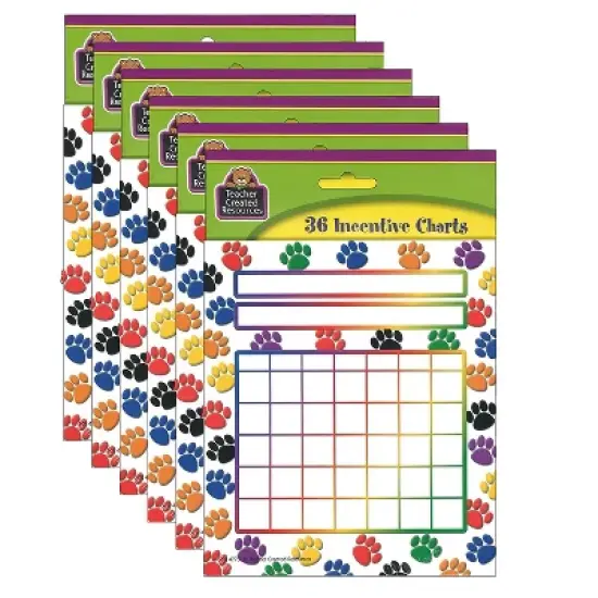 Teacher Created Resources Colorful Paw Prints Incentive Charts 5.25" x 6" 36 Sheets Per Pack 6 Packs image {2}