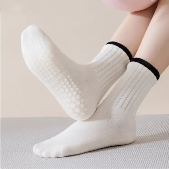 Anna-Kaci Womens Non-Slip Grip Crew Socks 3 Pair Pack Custom Color Combos Soft Ribbed Cotton with 3D Silicone Heel image {3}