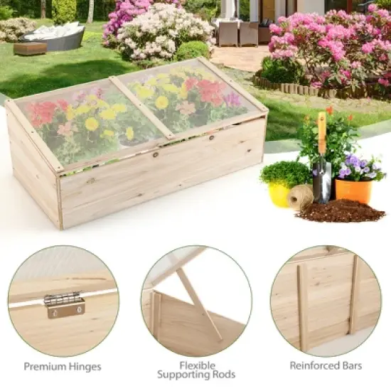 Costway Wooden Cold Frame Greenhouse Flower Planter Raised Plants Bed Protection image {8}