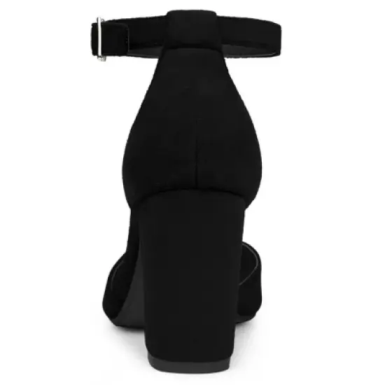 Allegra K Women's Ankle Strap Pointed Toe Block Heels Pumps image {3}