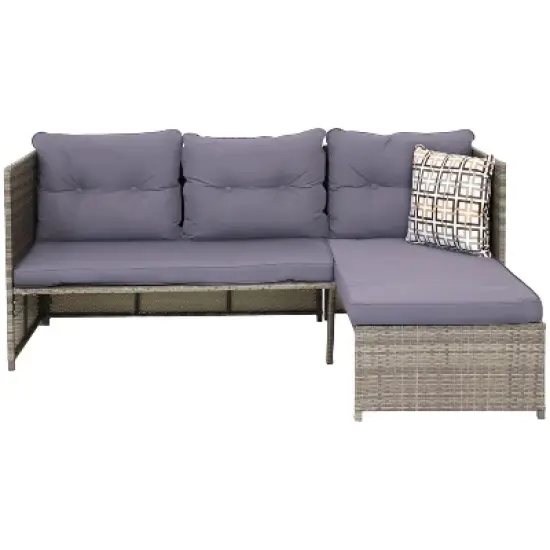 Sunnydaze Outdoor Longford Patio Sectional Sofa Conversation Set with Cushions and Table - 3pc image {10}