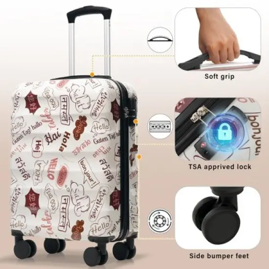 Whisen Hardshell Carry-on Suitcase with TSA Lock and Dual Spinner Wheels - White image {1}