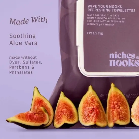 Niches & Nooks Intimate pH Balanced Refreshing Flushable Feminine Wipes - Fresh Fig - 45ct image {6}