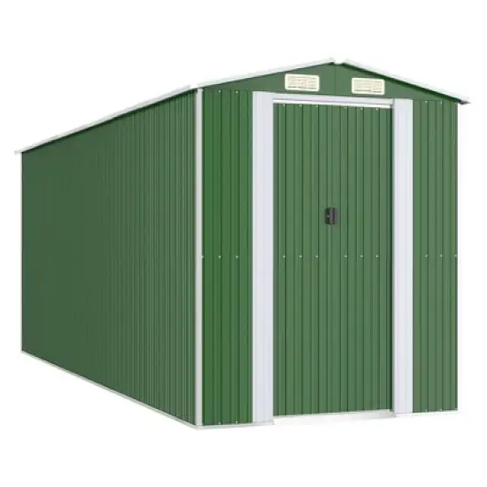 vidaXL Garden Shed Green Galvanized Steel Large Garden Shed - 75.6" x 205.9" x 87.8" image {8}
