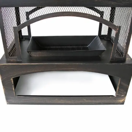 WELLFOR 37" Rectangular Metal Outdoor Fireplace with Built-in Log Storage Bronze image {4}