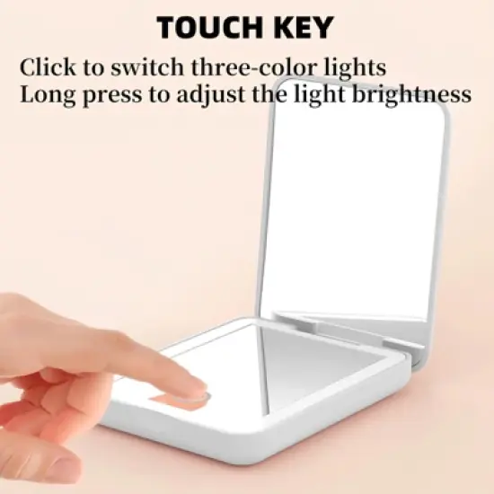YEVYO Rechargeable Pocket Mirror, Double Sided 1X/3X Magnification Compact Vanity Mirror, 3 Color Lights, Travel Mirror for Women Gifts, White image {1}