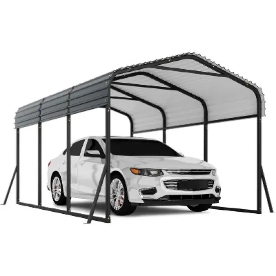 Acekool 10 x 15 FT Metal Carport, Heavy Duty Galvanized Steel Roof Shelter, Tall Garage Canopy with Enhanced Base for Cars, Trucks, Boats, Gray image {7}