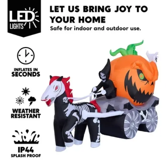 Joyfy 8 FT Long Halloween Inflatable Outdoor Decoration, Inflatable Pumpkin Carriage with Build-in LEDs for Halloween Outdoor Yard Graden Lawn Decor image {2}