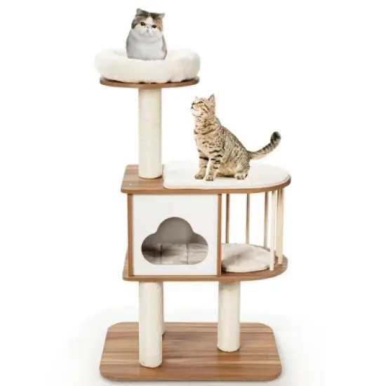 Costway 46'' Modern Wooden Cat Tree with Platform & Washable Cushions for Kittens & Cats image {5}