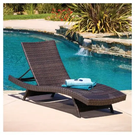 Toscana Wicker Patio Lounge - Brown - Christopher Knight Home: Adjustable, Weather-Resistant, Iron Frame image {1}