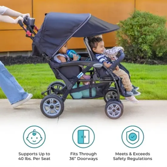 Gaggle by Foundations Compass 4 Seat Quad Stroller, All Terrain Tubeless Wheels, Easy Fold  (Black) image {4}