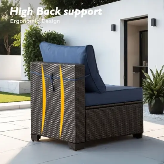 XIZZI Modular Patio Furniture Set, Outdoor Sofa Set with Corner Units, Center Sofas & Coffee Table, Durable & All-Weather Design, 7 Pcs/Set, Dark Blue image {5}