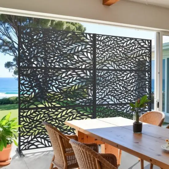 PexFix 72 in. x 47 in. Modern Outdoor Screen Privacy Screen in Leaf Patterns Wall Decal in Black image {1}
