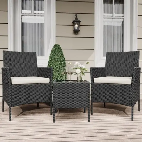 Patio Furniture Set 3 Pieces,Outdoor Patio Conversation Sets, PE Rattan Wicker Furniture Sets with 2 Chairs image {1}
