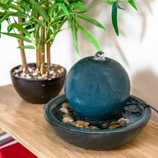Sunnydaze Indoor Home Decorative Smooth Glazed Ceramic Orb Tabletop Water Fountain Feature - 7" image {3}