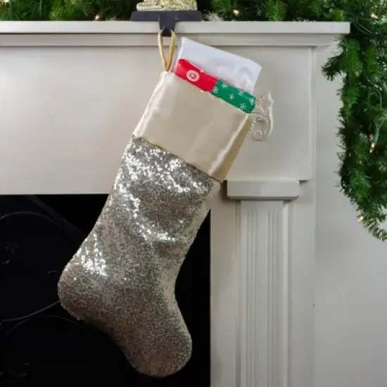 Northlight 22" Golden Metallic Sequined Christmas Stocking with Satin Cuff image {1}