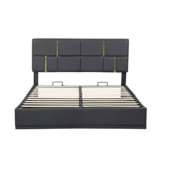 2-Pieces Bedroom Sets,Queen Size Upholstered Platform Bed with Hydraulic Storage System,Storage Ottoman with Metal Legs image {7}