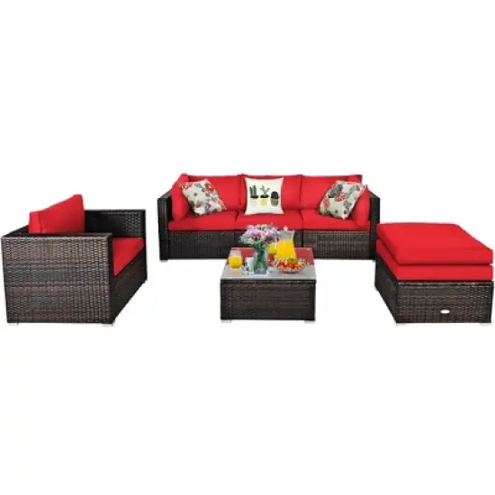 Costway 6PCS Patio Rattan Furniture Set Cushion Sofa Coffee Table image {9}