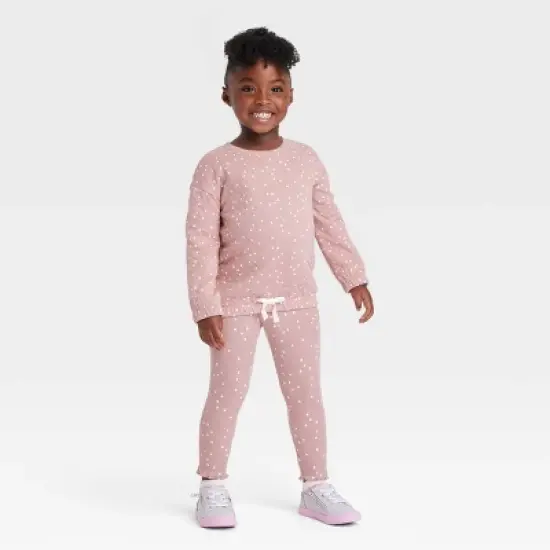 Grayson Collective Toddler Girls' Dot Quilted Crew Long Sleeve Top & Leggings Set - Rose image {3}