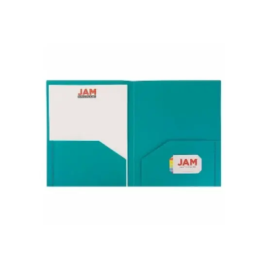 JAM Paper Heavy Duty Plastic Two-Pocket School Folders Teal Blue 108/Pack OX57401B image {2}