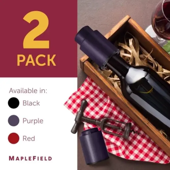 Maplefield Vacuum Wine Stoppers - Leak-Proof Vacuum Pump Wine Preserver - Resealable Wine Vacuum Stopper - Plastic - 2 Pack, Purple image {6}