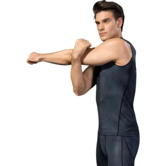 Anna-Kaci Active Men's Sleeveless Compression Workout Top with Textured Fabric and Fitted Athletic Cut image {3}